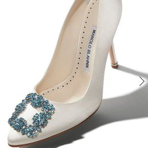 HANGISI BRIDE 70 White Satin Jewel Buckle Pumps